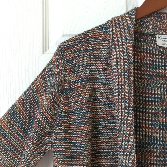 Kimlon 80's Vintage Chunky Rainbow Space Dye Knit Open Front Cardigan Sweater S - Picture 3 of 10